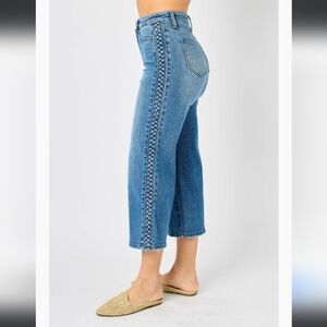 Judy Blue Full Size Side Seam Braid Detail Crop Wide Leg Jeans main image 1